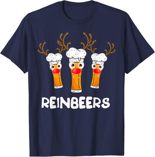 Reinbeers Funny Reindeer Beer Christmas Drinking Xmas Gift T-Shirt - T-Shirt | Navy