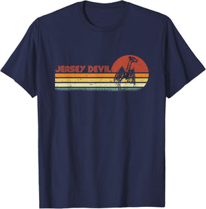 The Jersey Devil Retro Stripes - Vintage New Jersey Cryptid T-Shirt - T-Shirt | Navy