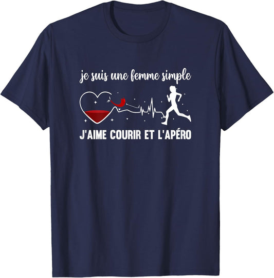 Women's Simple Gift Humor Running And Apero Sport Athletics , Black, Female X-Small T-Shirt - T-Shirt | Navy