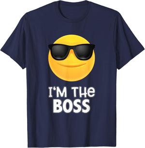 I'm The Boss Sunglasses Emoticon SHIRT - Kiss Face T-Shirt - T-Shirt | Navy