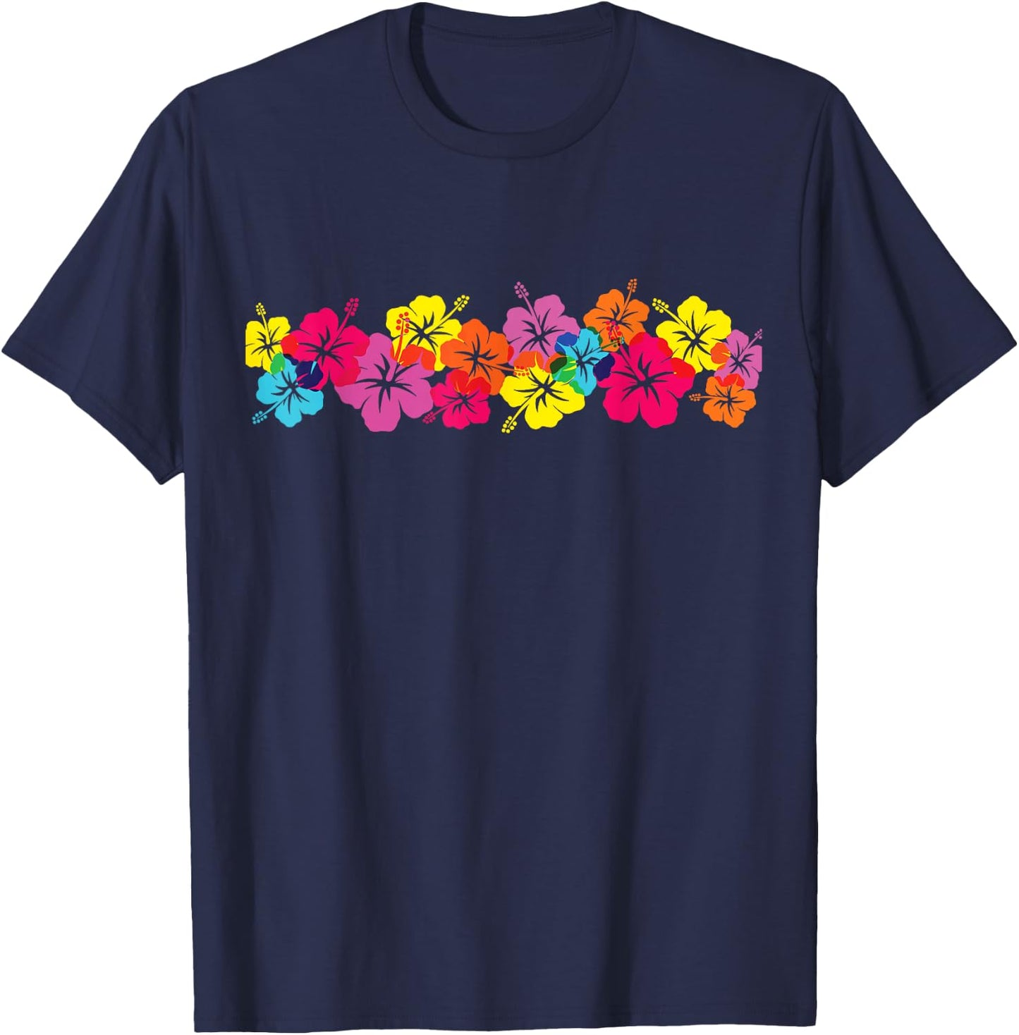 Surfer Style Vintage Hibiscus Flower Row Vintage Beach T-Shirt - T-Shirt | Navy