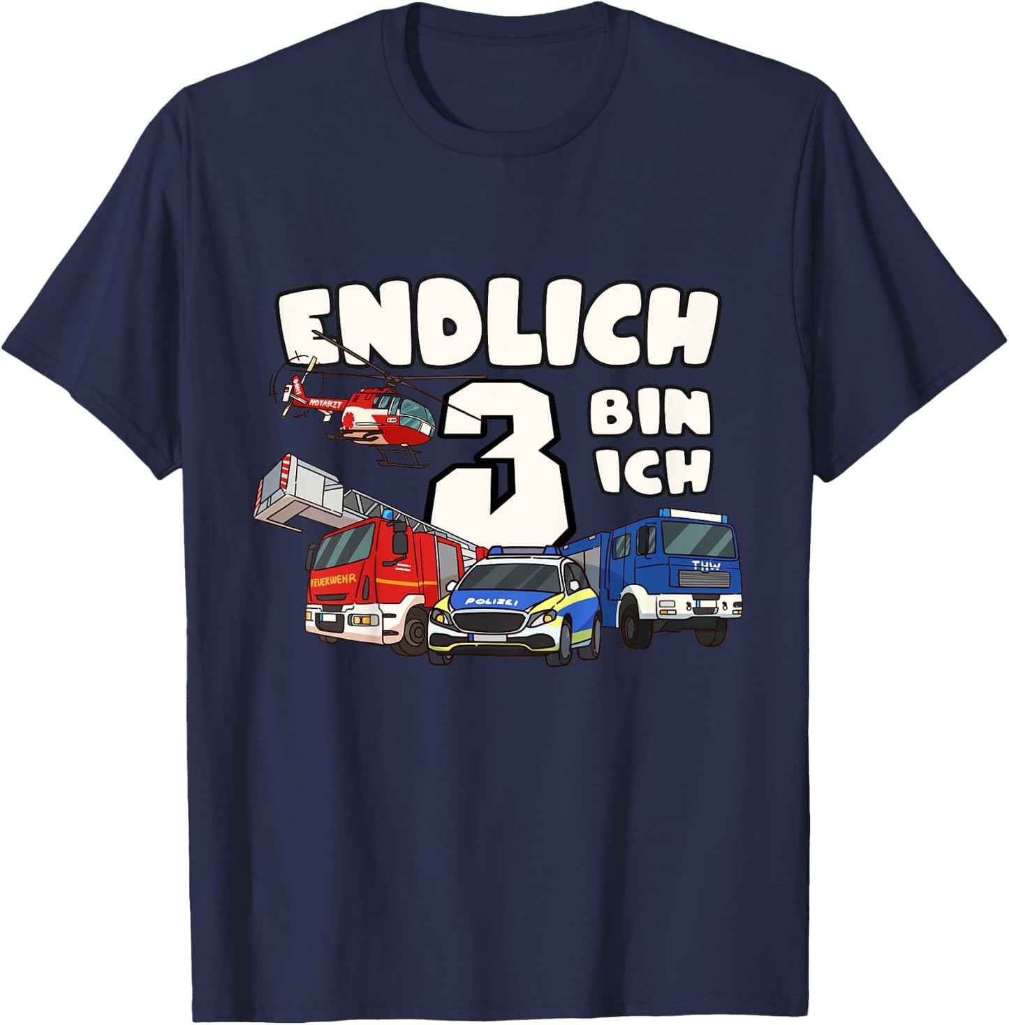 3. Geburtstag Polizei, Feuerwehr, THW & Rettungsdienst T-Shirt - T-Shirt | Navy