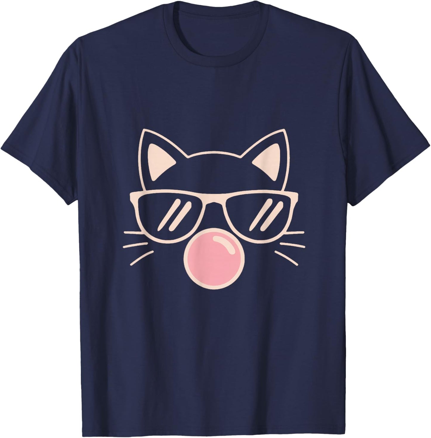 Cute Cat Graphic Bubble Gum Cat Lover Cat Mom Cat Dad T-Shirt - T-Shirt | Navy