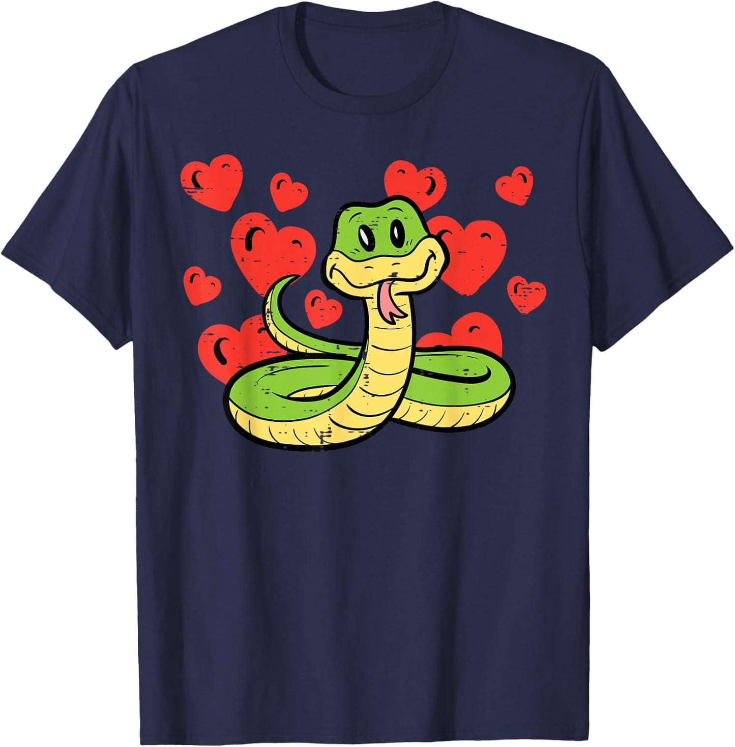 Valentines Day Snake Hearts Funny Animal Men Women Kids T-Shirt - T-Shirt | Navy