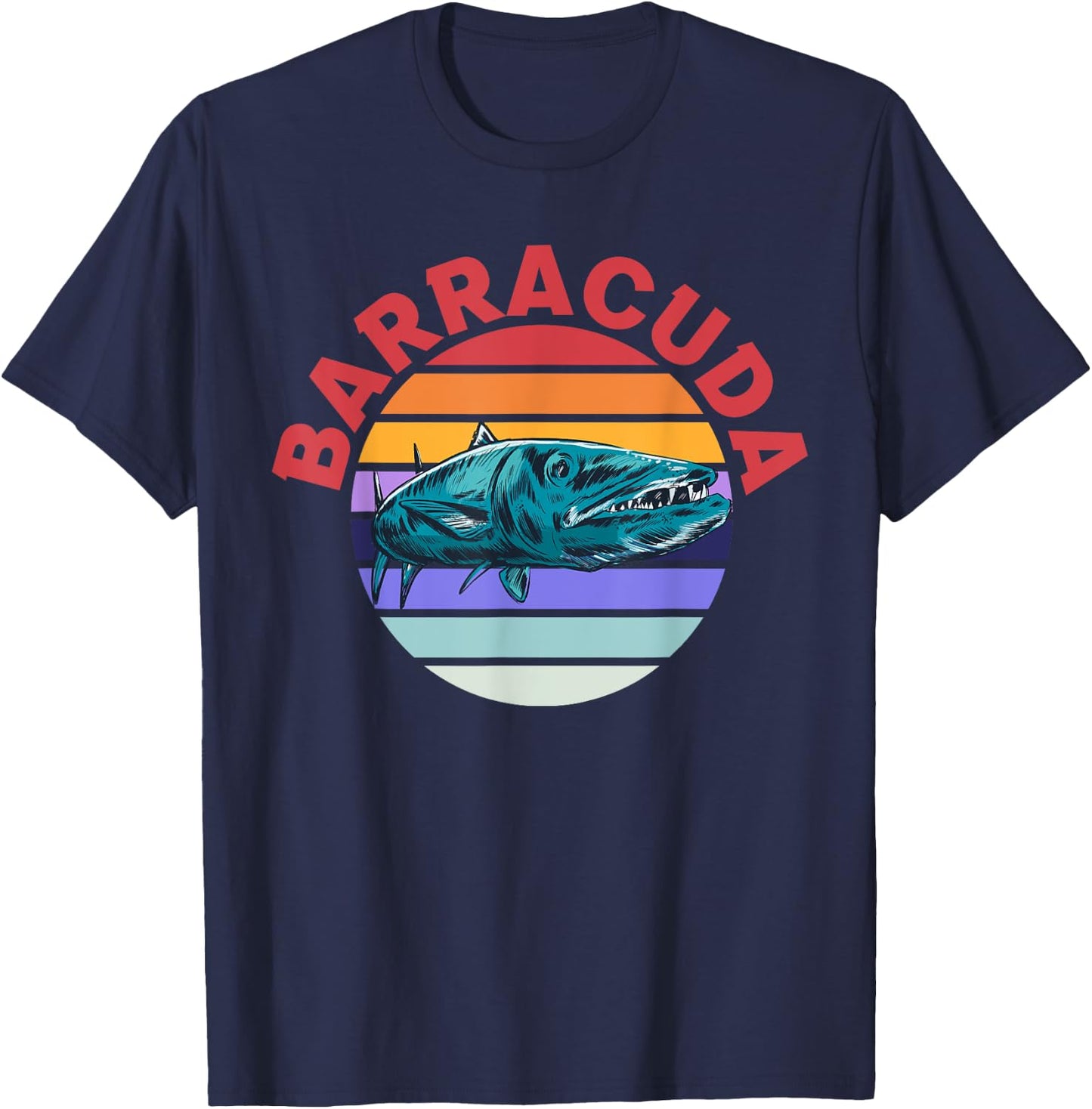 Great Barracuda Cuda Fishing Wildlife Saltwater Fish Art T-Shirt - T-Shirt | Navy
