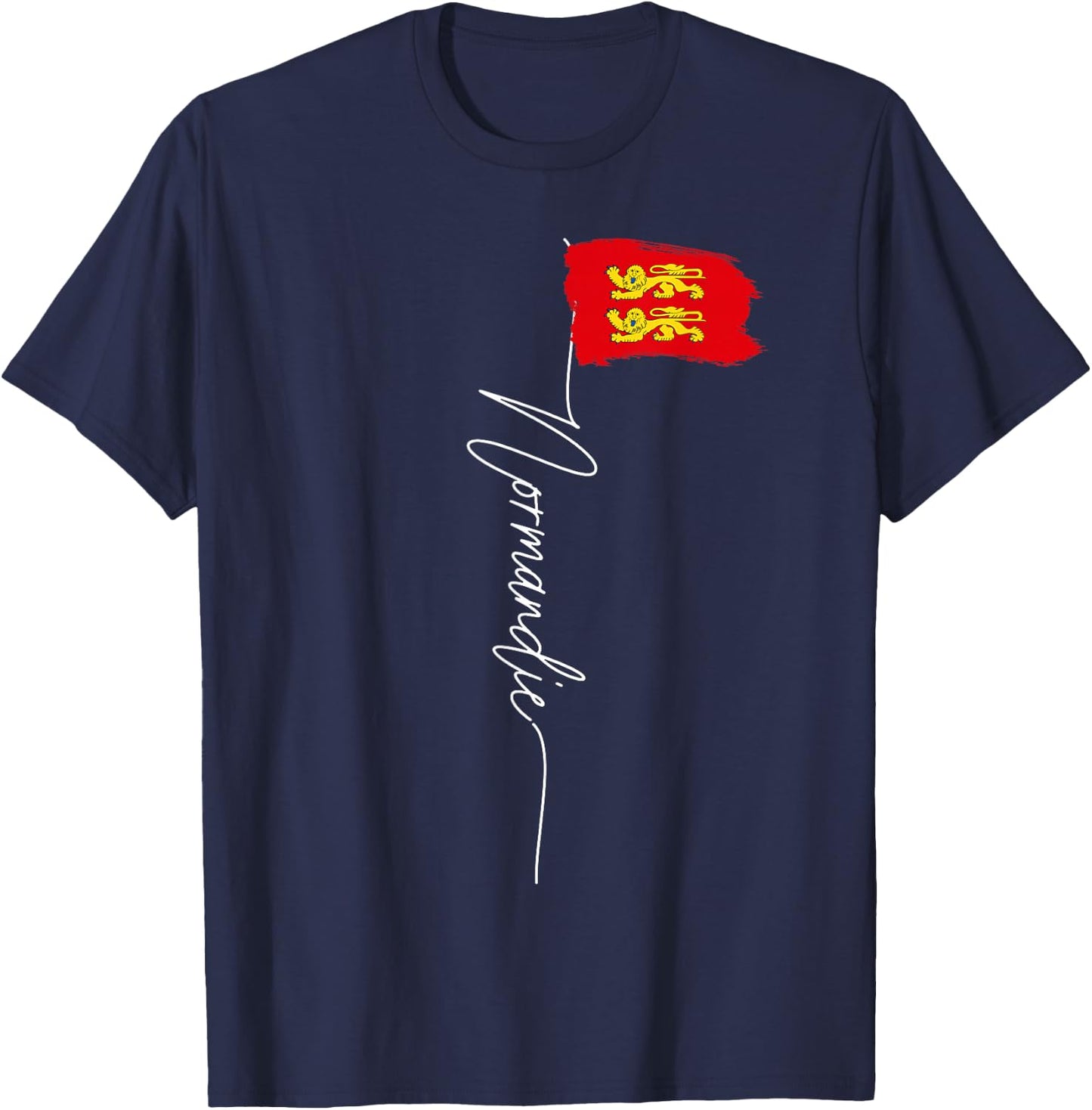 Normandy Lions Flag Yellow Man Woman Normandy France , Black T-Shirt - T-Shirt | Navy
