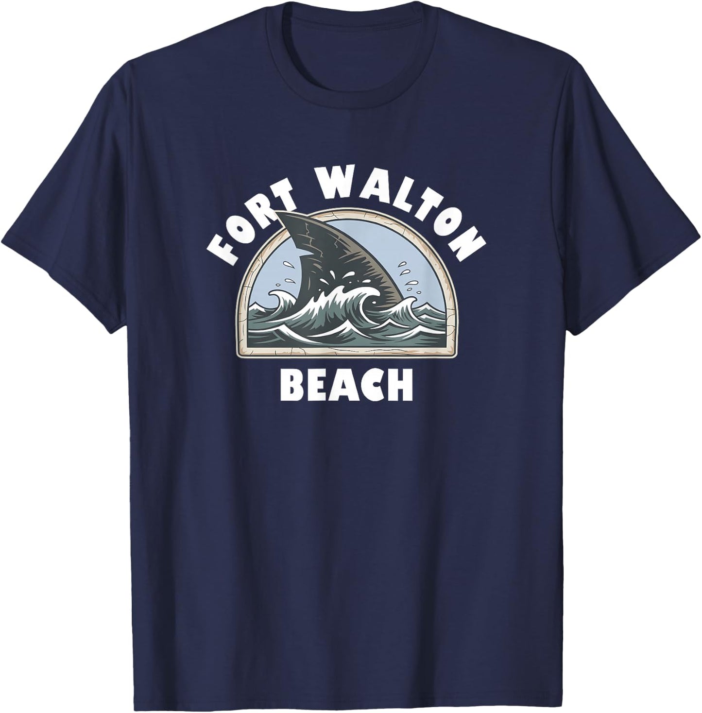 Fort Walton Beach Florida Vacation Shark Fin Souvenir T-Shirt - T-Shirt | Navy