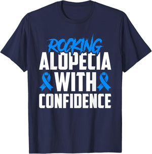 Rocking Alopecia with Confidence Alopecia Awareness T-Shirt - T-Shirt | Navy