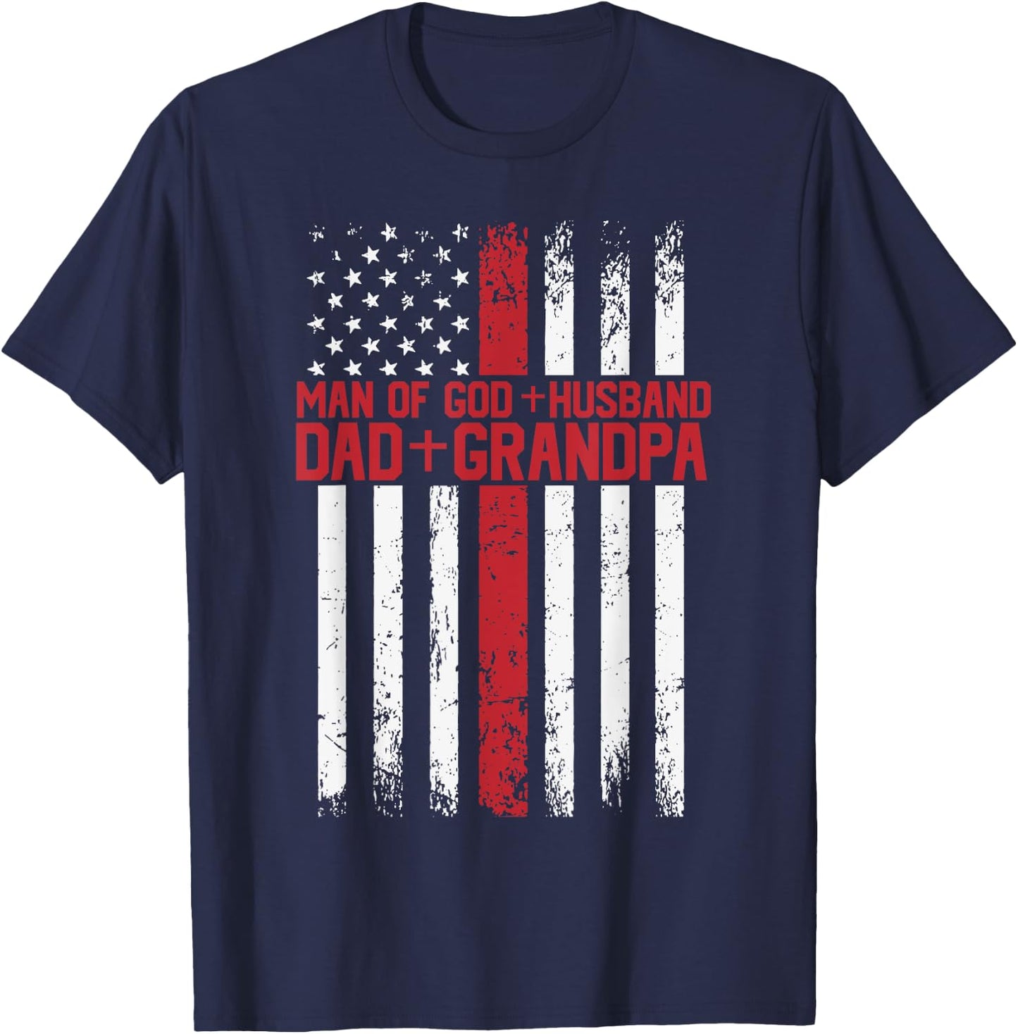 Cross American Flag Man Of God Husband Dad Grandpa Christian T-Shirt - T-Shirt | Navy