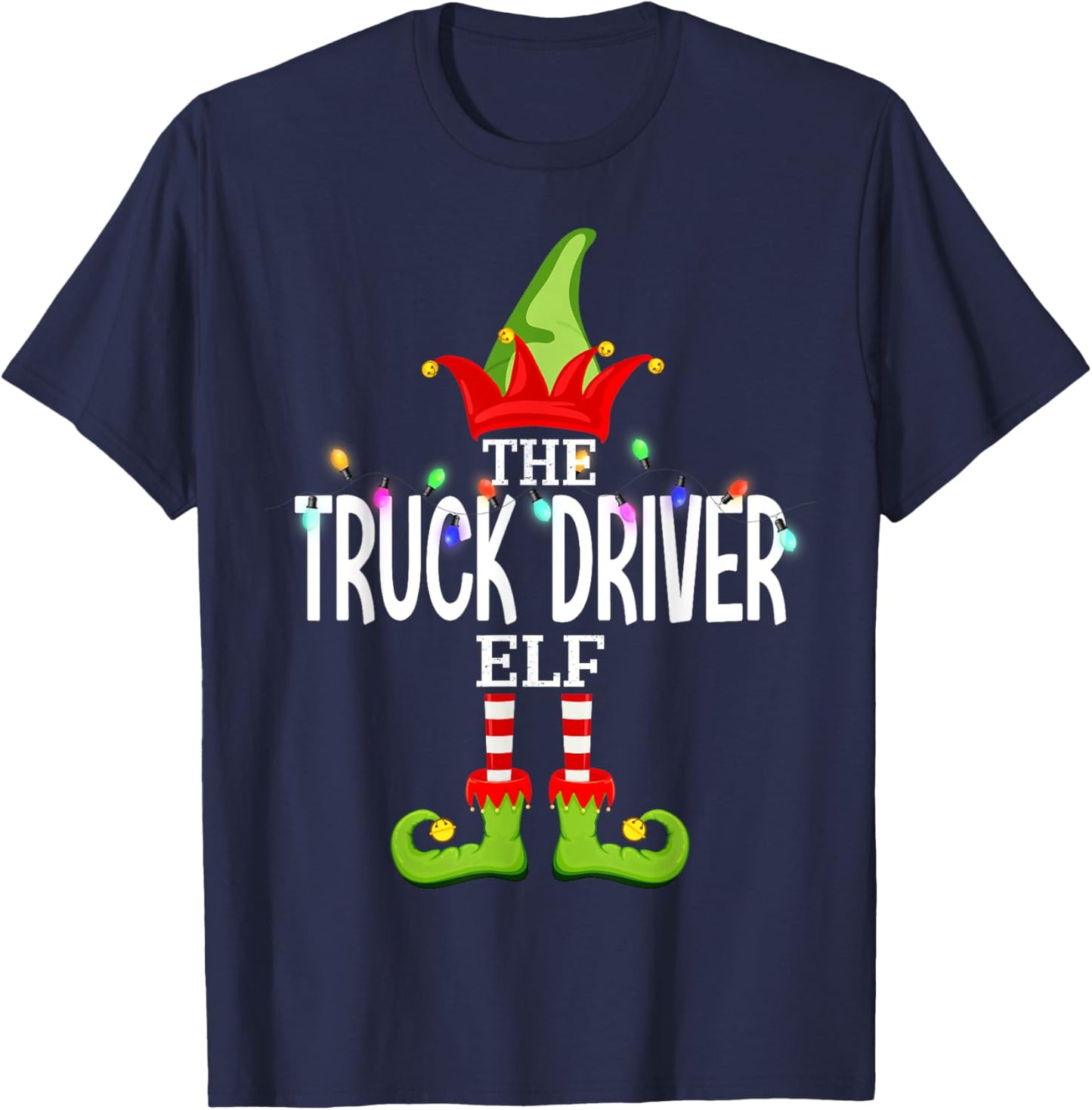The Truck Driver Elf Christmas Matching Pajamas T-Shirt - T-Shirt | Navy