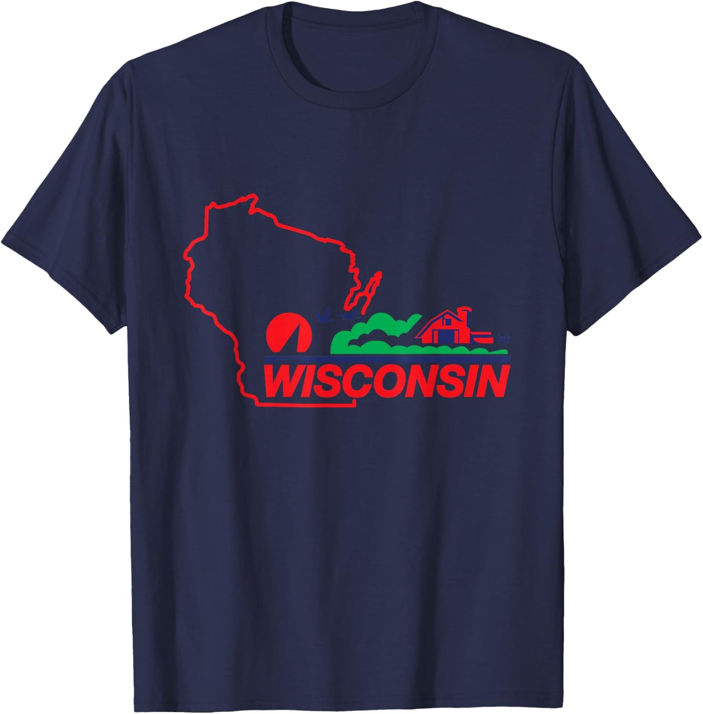 Wisconsin License Plate Wi Outline Red T-Shirt - T-Shirt | Navy