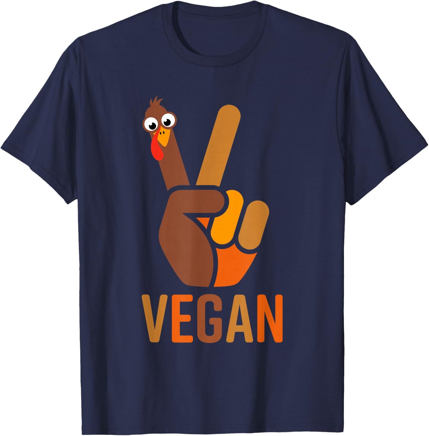 Funny Thanksgiving Shirts Women Men Peace Sign Turkey Vegan T-Shirt - T-Shirt | Navy