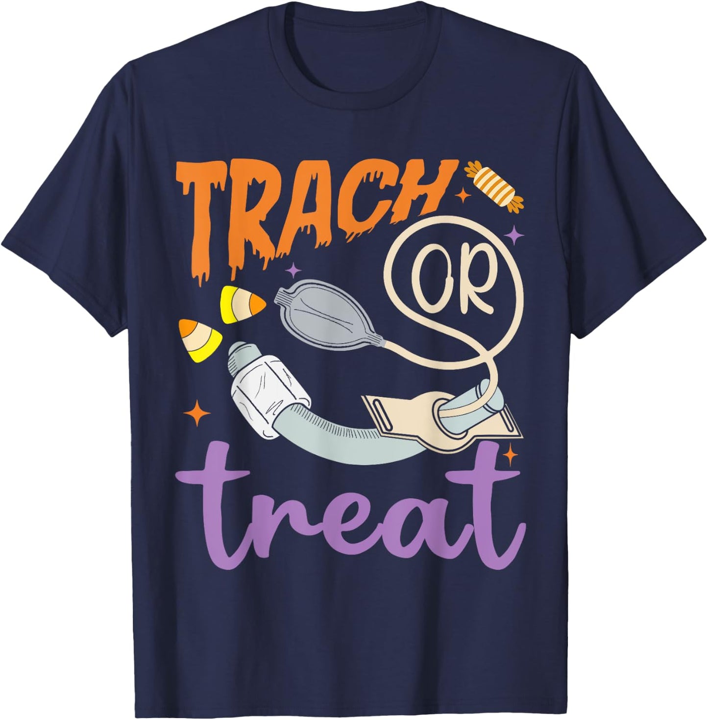 Trach Or Treat Nurse Respiratory Therapist ICU RN Halloween T-Shirt - T-Shirt | Navy