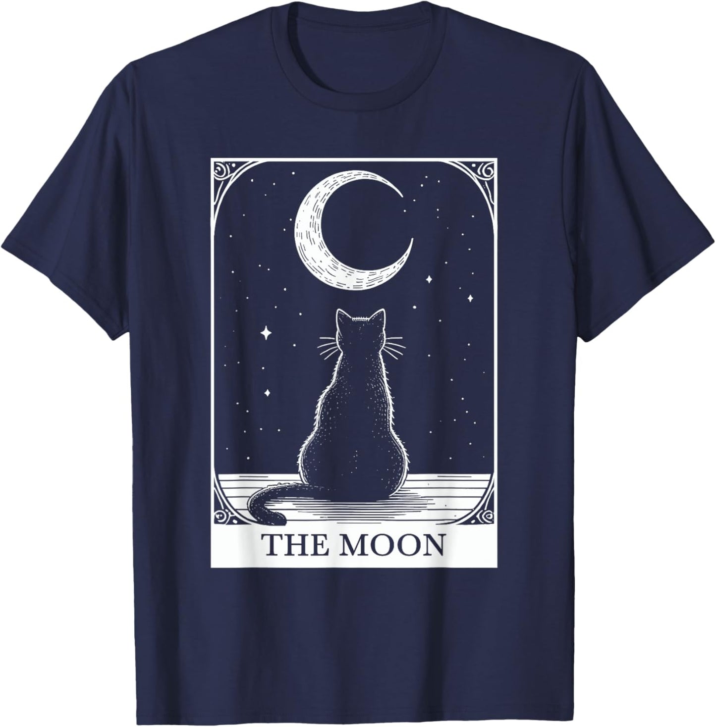 Tarot Card Vintage Crescent Moon Black Cat Mom Cat Lovers Women Kids T-Shirt - T-Shirt | Navy