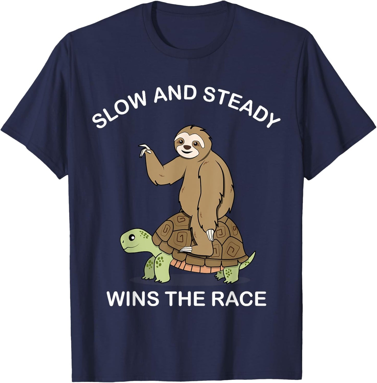 Sloth riding Turtle - slow and steady wins the race - Funny T-Shirt - T-Shirt | Navy