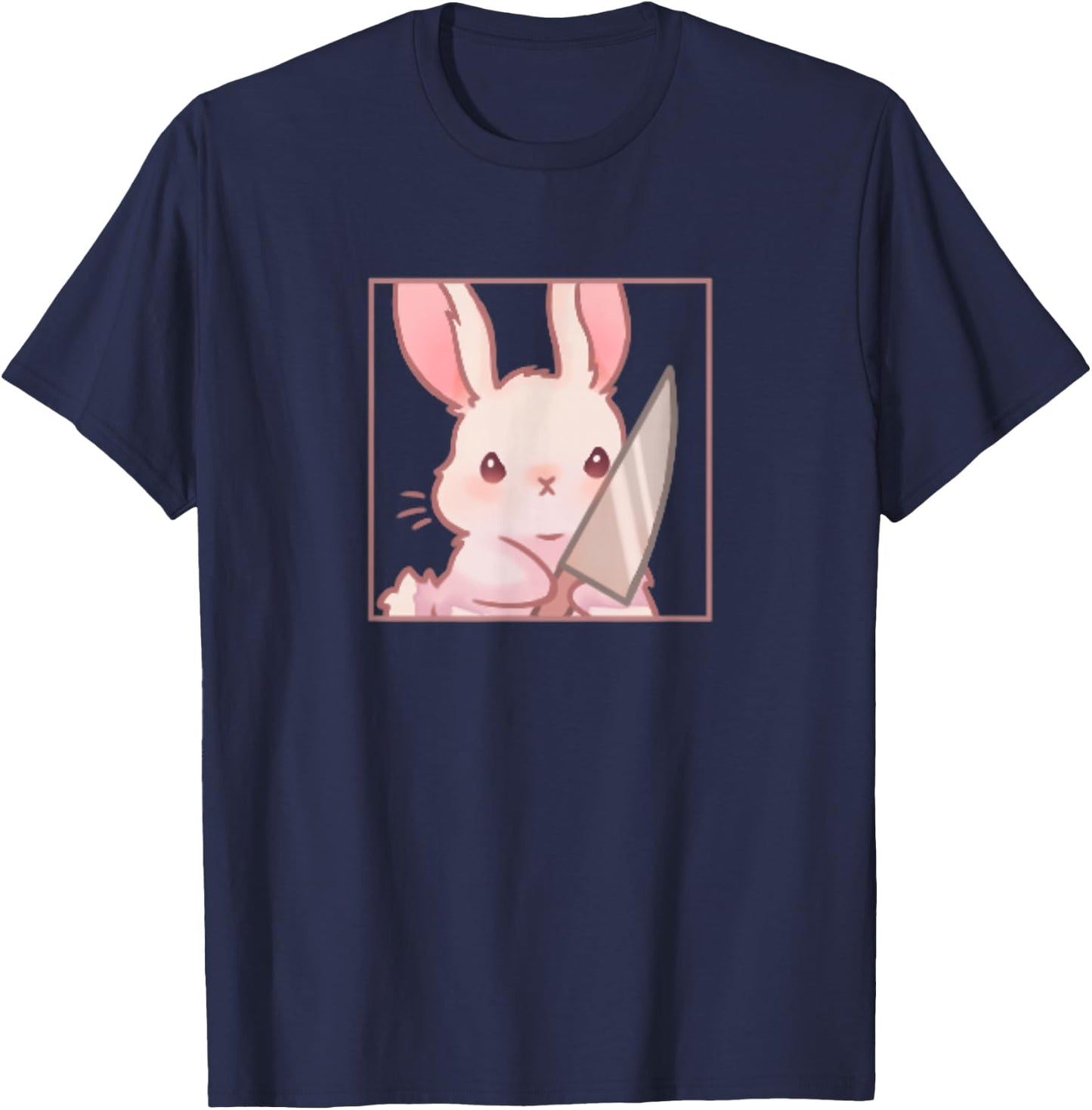 Cute Kawaii Cartoon Coquette Emote Angry Rabbit Bunny Knife , black T-Shirt - T-Shirt | Navy