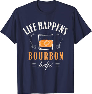 Funny Bourbon Life Happens Bourbon Helps - Retro Vintage T-Shirt - T-Shirt | Navy