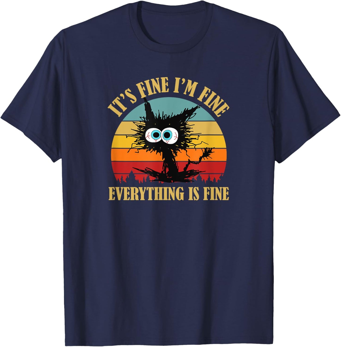 Funny Sarcastic Retro Sunset Cat Apparel -Adults Black Small Classic Fit Short Sleeve T-Shirt - T-Shirt | Navy