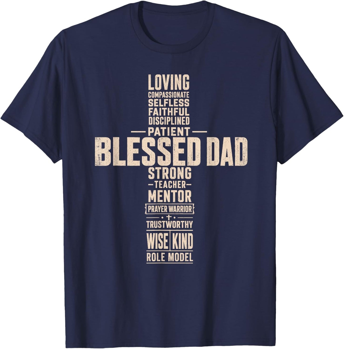 Blessed Dad Christian Cross Father's Day Minimalist Men T-Shirt - T-Shirt | Navy