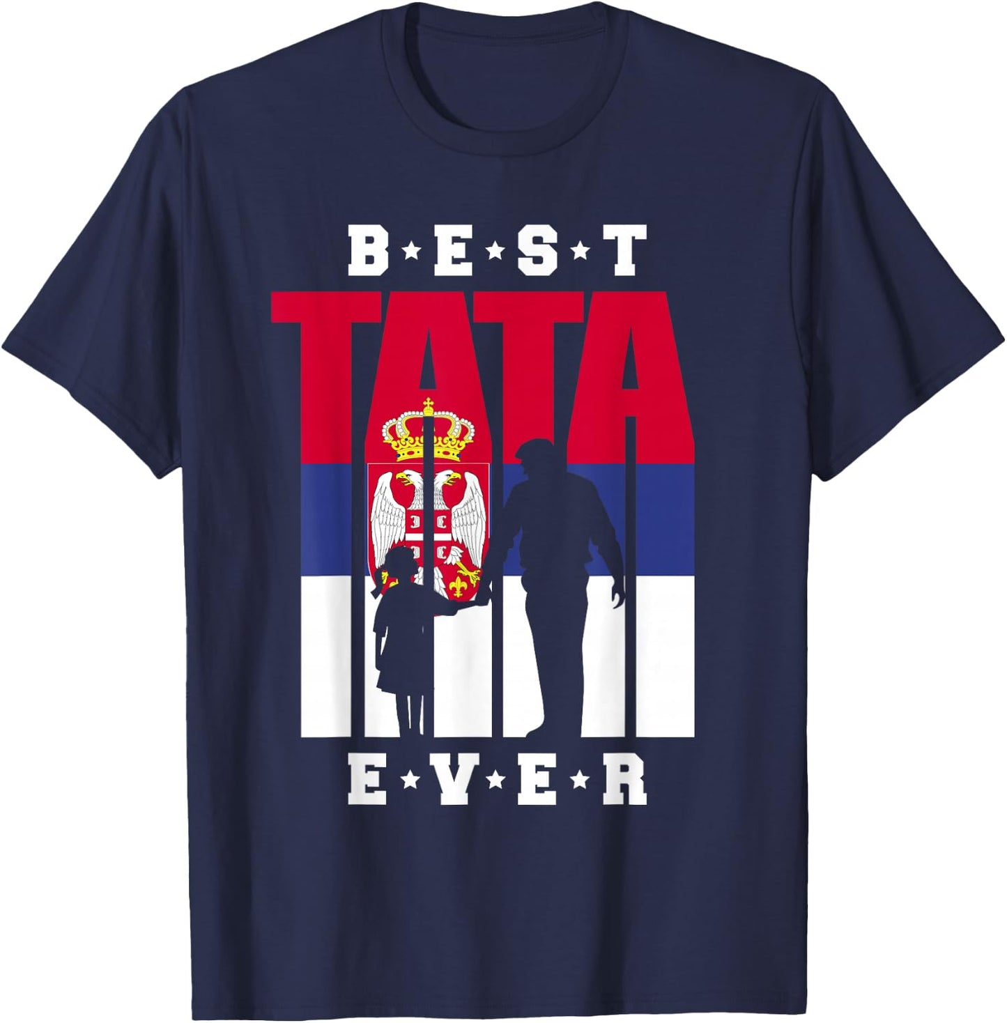 Tata Serbien Flagge Papa Serbischer Vater mit Tochter T-Shirt - T-Shirt | Navy