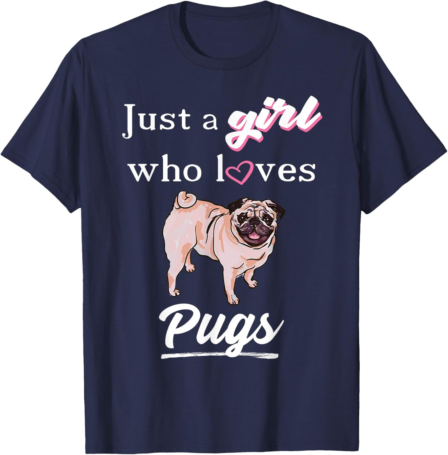Cute Pug Shirt For Girls or Kids T-Shirt - T-Shirt | Navy