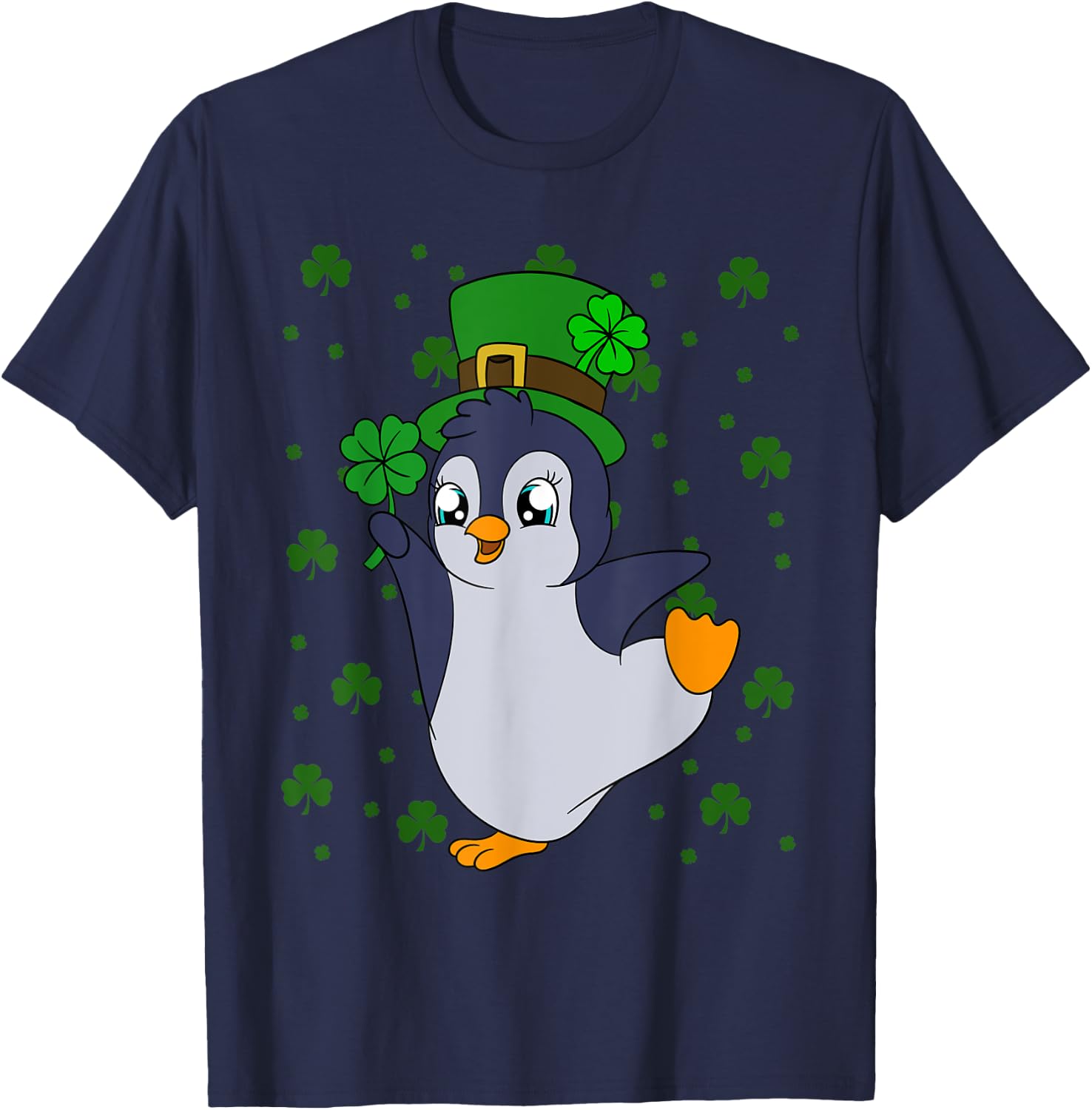 Cute Penguin Shamrocks Saint Patrick's Day Penguin T-Shirt - T-Shirt | Navy