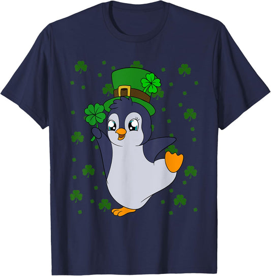 Cute Penguin Shamrocks Saint Patrick's Day Penguin T-Shirt - T-Shirt | Navy
