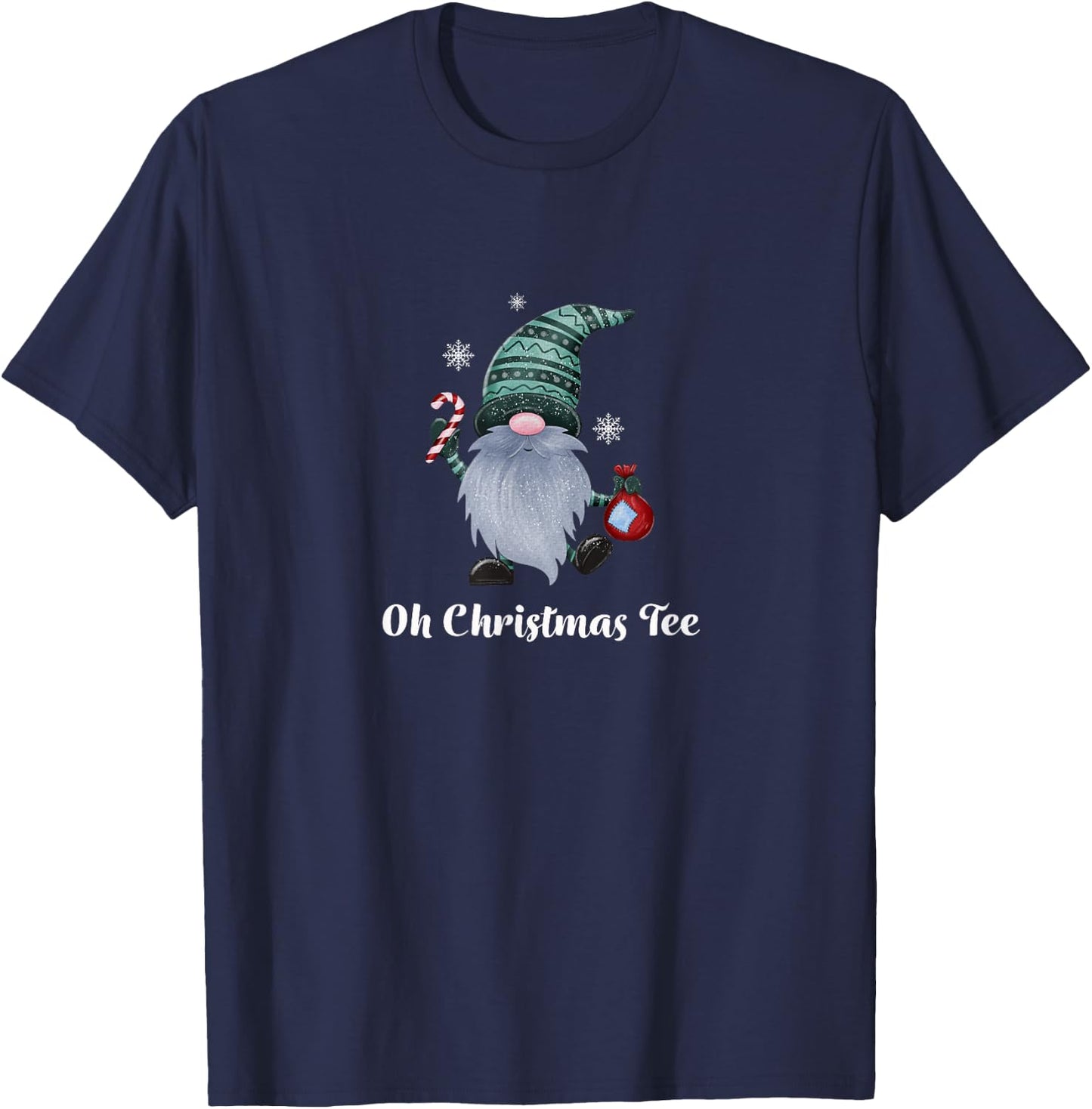 Oh Christmas Gnome Candy Cane Joyful T-Shirt - T-Shirt | Navy