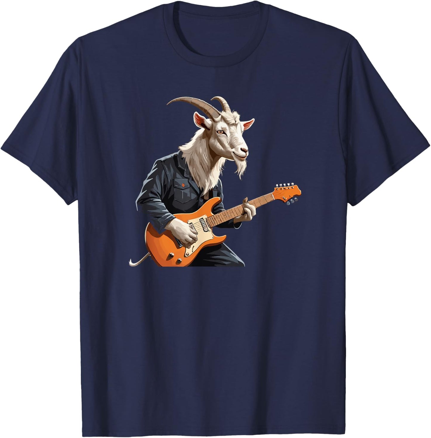 Goat playing Electric Guitar, Goat Guitarist T-Shirt - T-Shirt | Navy