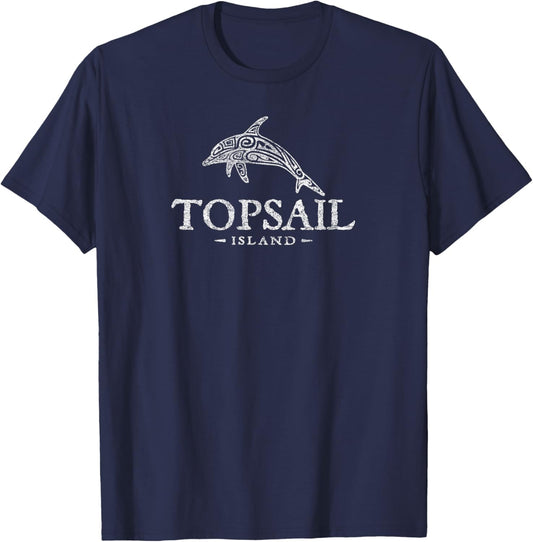Topsail Island North Carolina Dolphin Vintage Souvenir Beach T-Shirt - T-Shirt | Navy