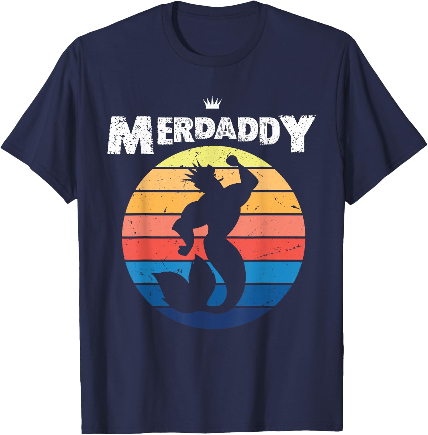 Retro Merdaddy Graphic - Vintage Merman Design T-Shirt - T-Shirt | Navy