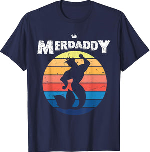 Retro Merdaddy Graphic - Vintage Merman Design T-Shirt - T-Shirt | Navy
