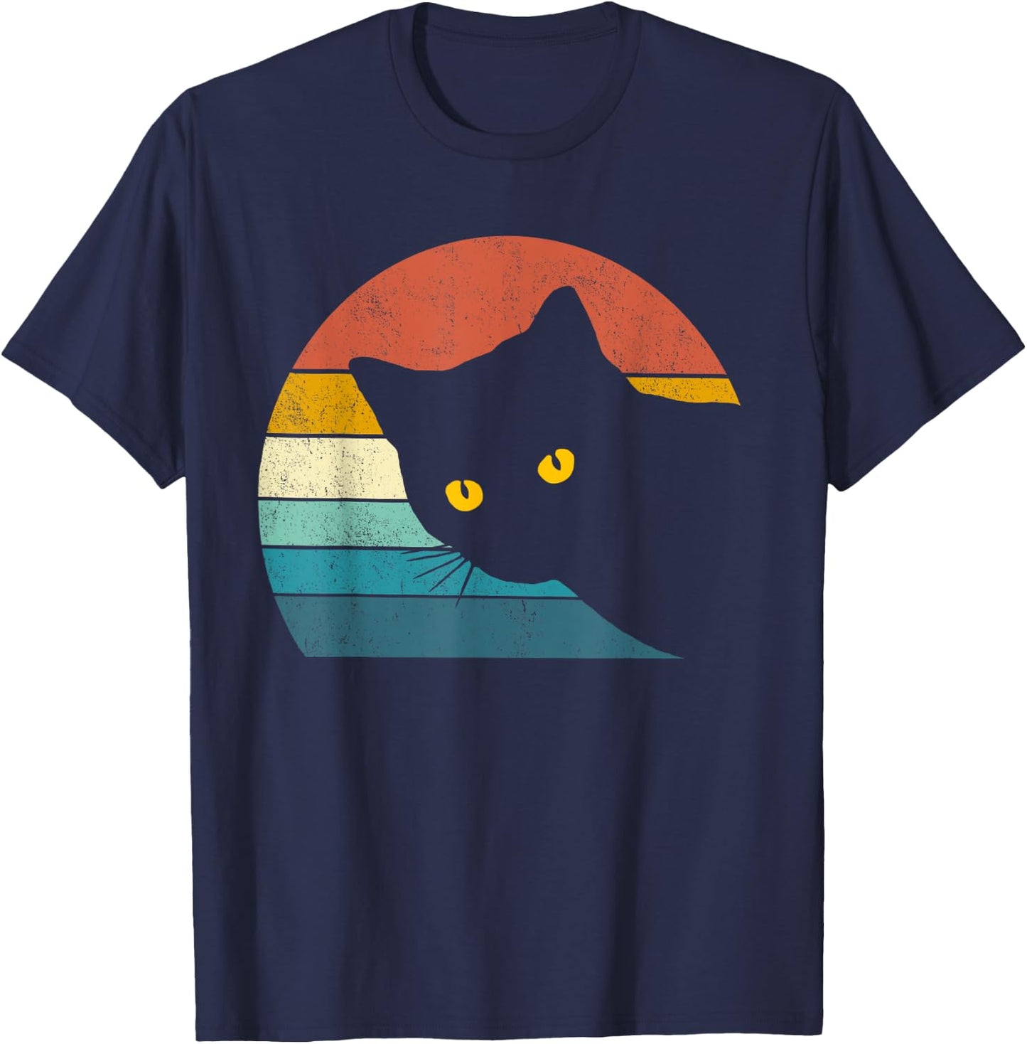 Vintage Black Cat Lover, Retro Style Cats Gift T-Shirt - T-Shirt | Navy