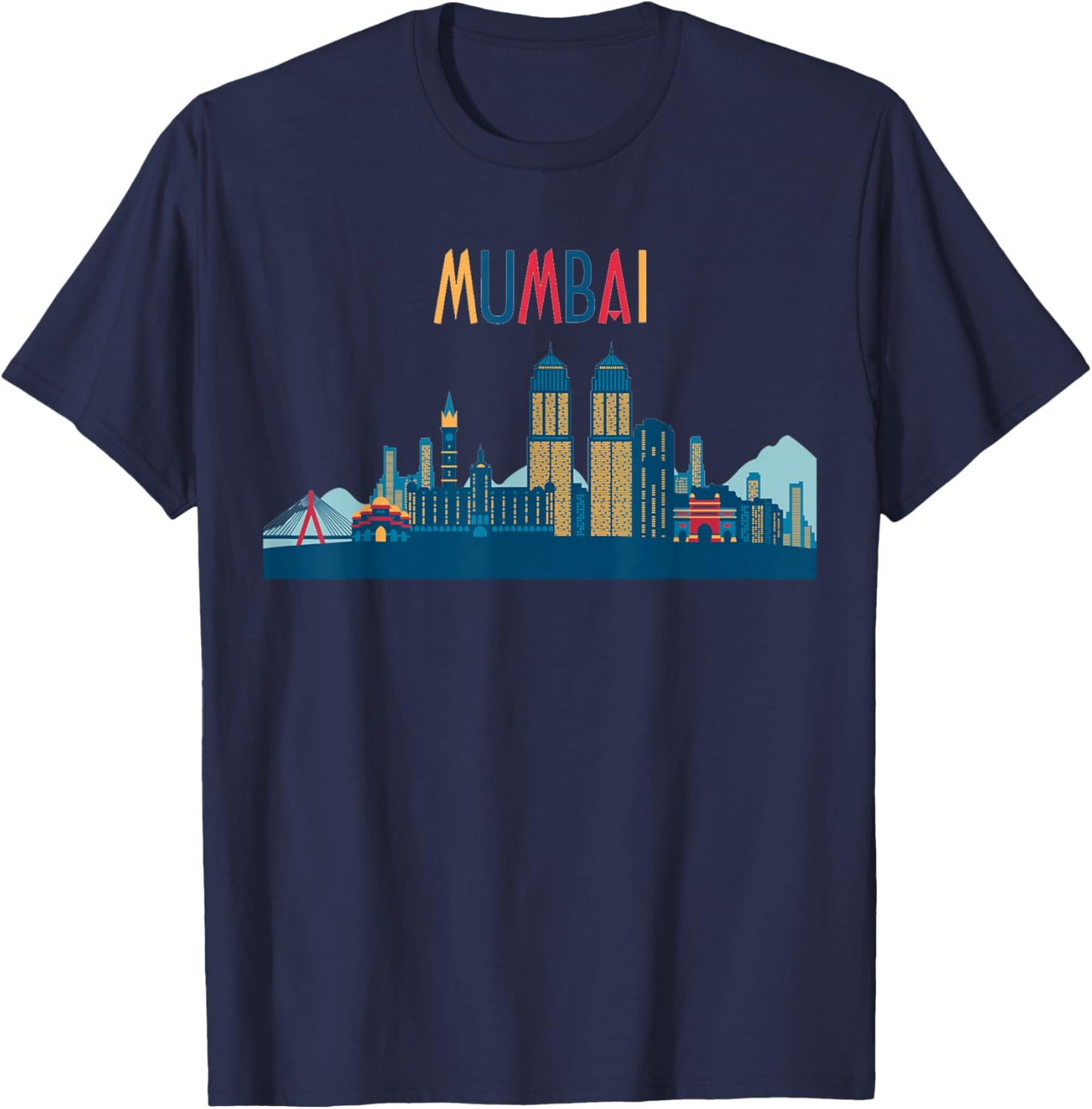 Mumbai Skyline Silhouette | Beautiful India Gift T-Shirt - T-Shirt | Navy