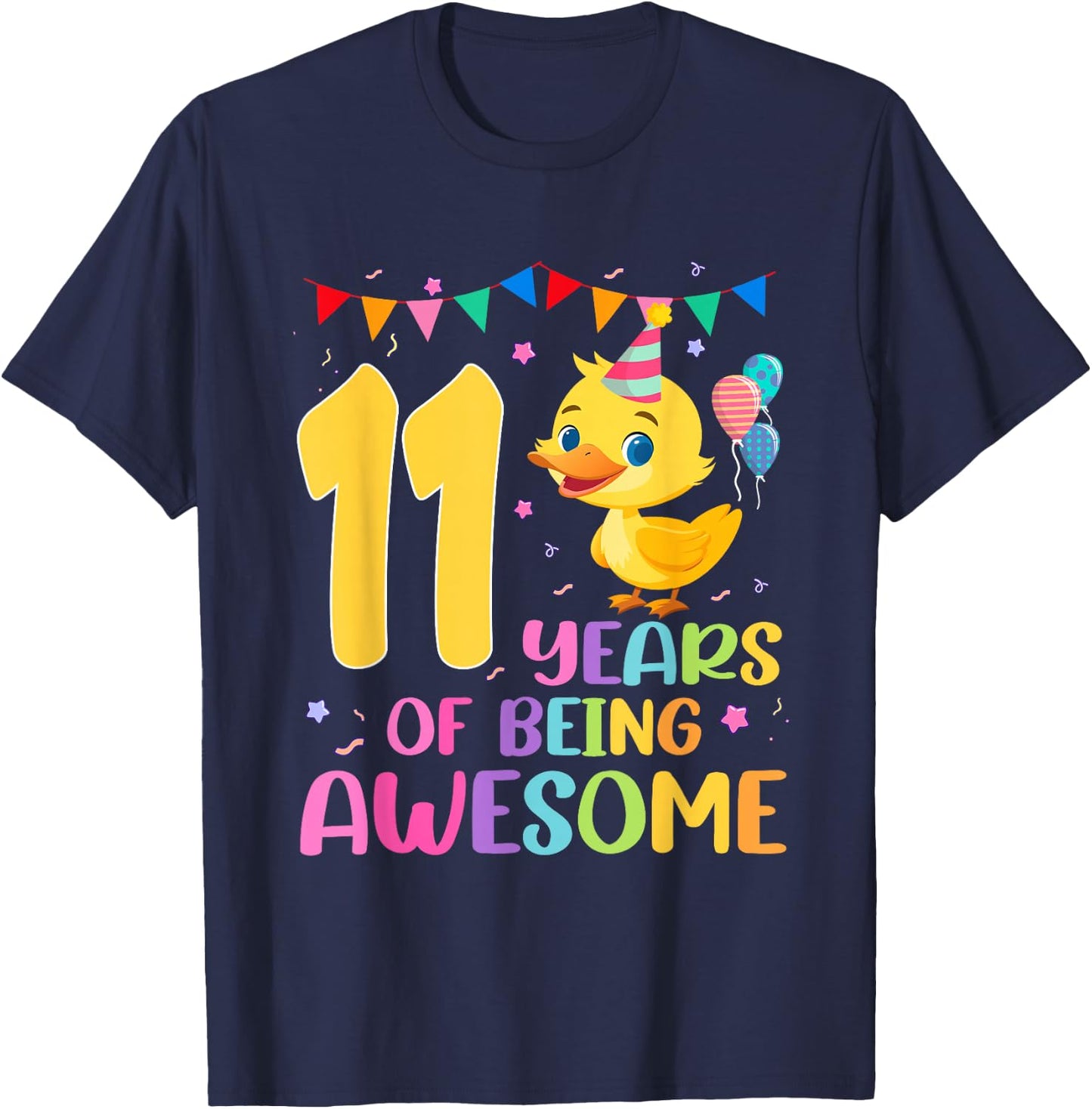 11th Years Of Being Awesome 11nd Birthday Duck Theme T-Shirt - T-Shirt | Navy