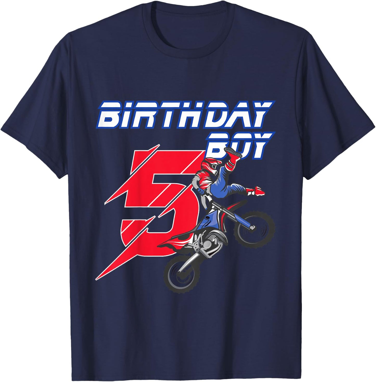 5 Year Old Dirt Bike Birthday T Shirt Motocross 5th Gift T-Shirt - T-Shirt | Navy