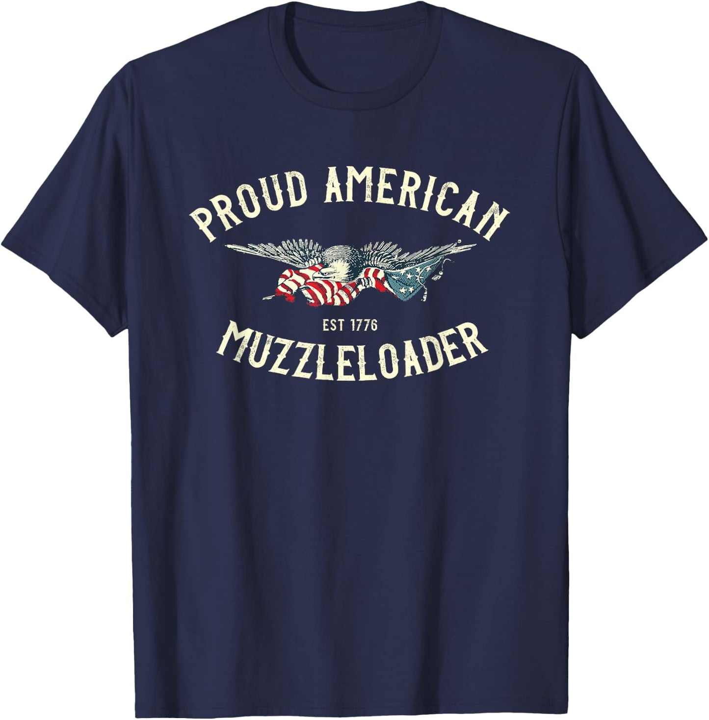 Black Powder Muzzleloading Accessories and Apparel Muzzleloader Vintage Eagle Holding American Flag T-Shirt - T-Shirt | Navy