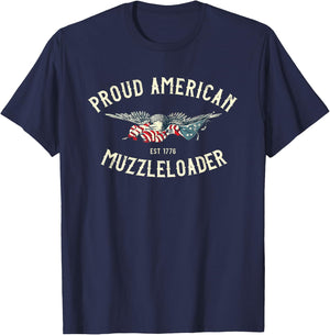 Black Powder Muzzleloading Accessories and Apparel Muzzleloader Vintage Eagle Holding American Flag T-Shirt - T-Shirt | Navy