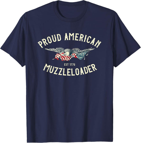 Black Powder Muzzleloading Accessories and Apparel Muzzleloader Vintage Eagle Holding American Flag T-Shirt - T-Shirt | Navy