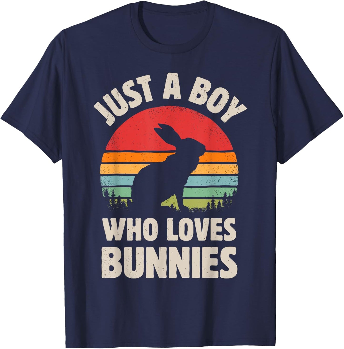Bunny Just A Boy Who Loves Bunnies Men Retro Vintage Sunset T-Shirt - T-Shirt | Navy