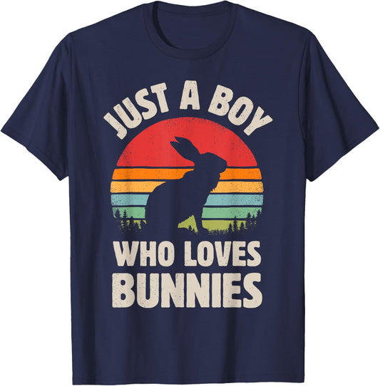 Bunny Just A Boy Who Loves Bunnies Men Retro Vintage Sunset T-Shirt - T-Shirt | Navy