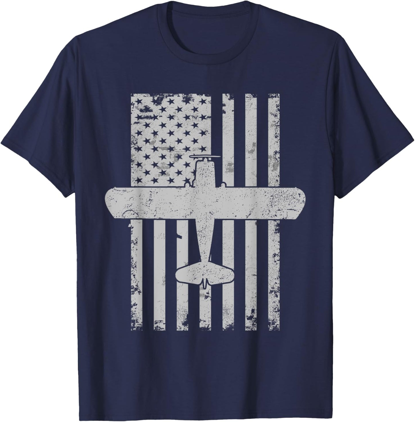 J-3 Cub Airplane Patriotic Vintage Flag Flight Pilot Kids Men T-Shirt - T-Shirt | Navy