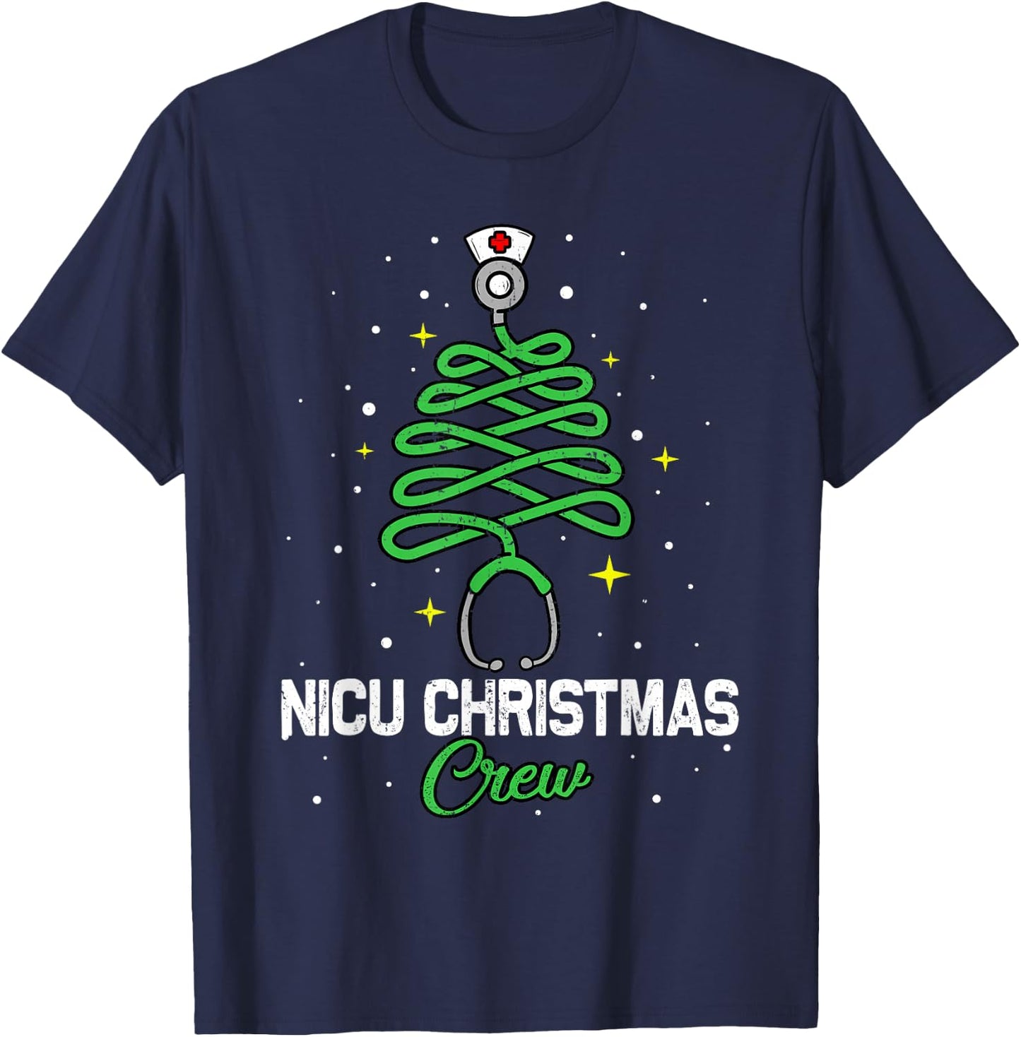 NICU Christmas Crew Cute Christmas Tree Xmas Lights Nurse T-Shirt - T-Shirt | Navy