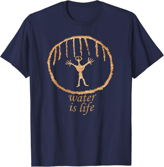 Rainmaker Petroglyph. Water is Life. Rock Art. T-Shirt - T-Shirt | Navy