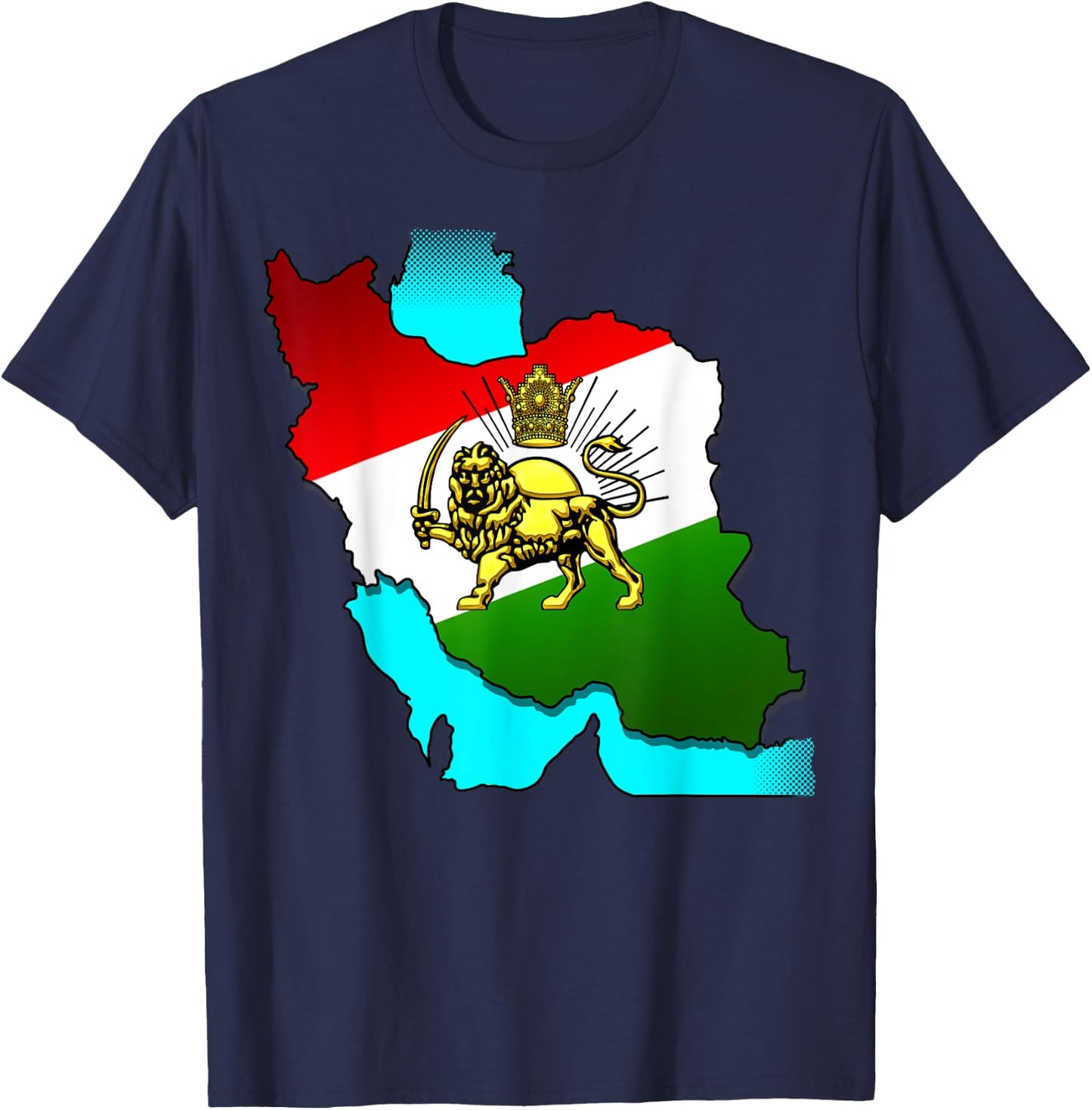 Iran Gilaki Co Iran Pahlavi Flag with the Golden Lion Sun , black T-Shirt - T-Shirt | Navy