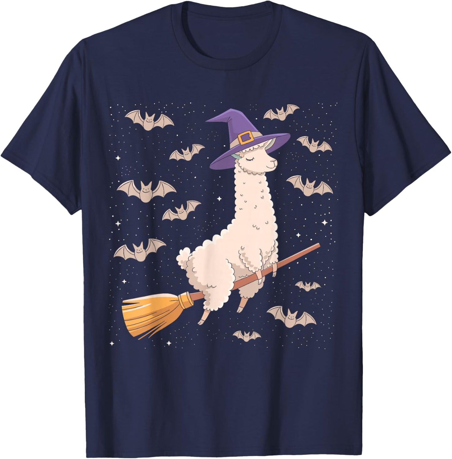 Funny Witch Broomstick Llama Lovers Spooky Halloween Costume T-Shirt - T-Shirt | Navy