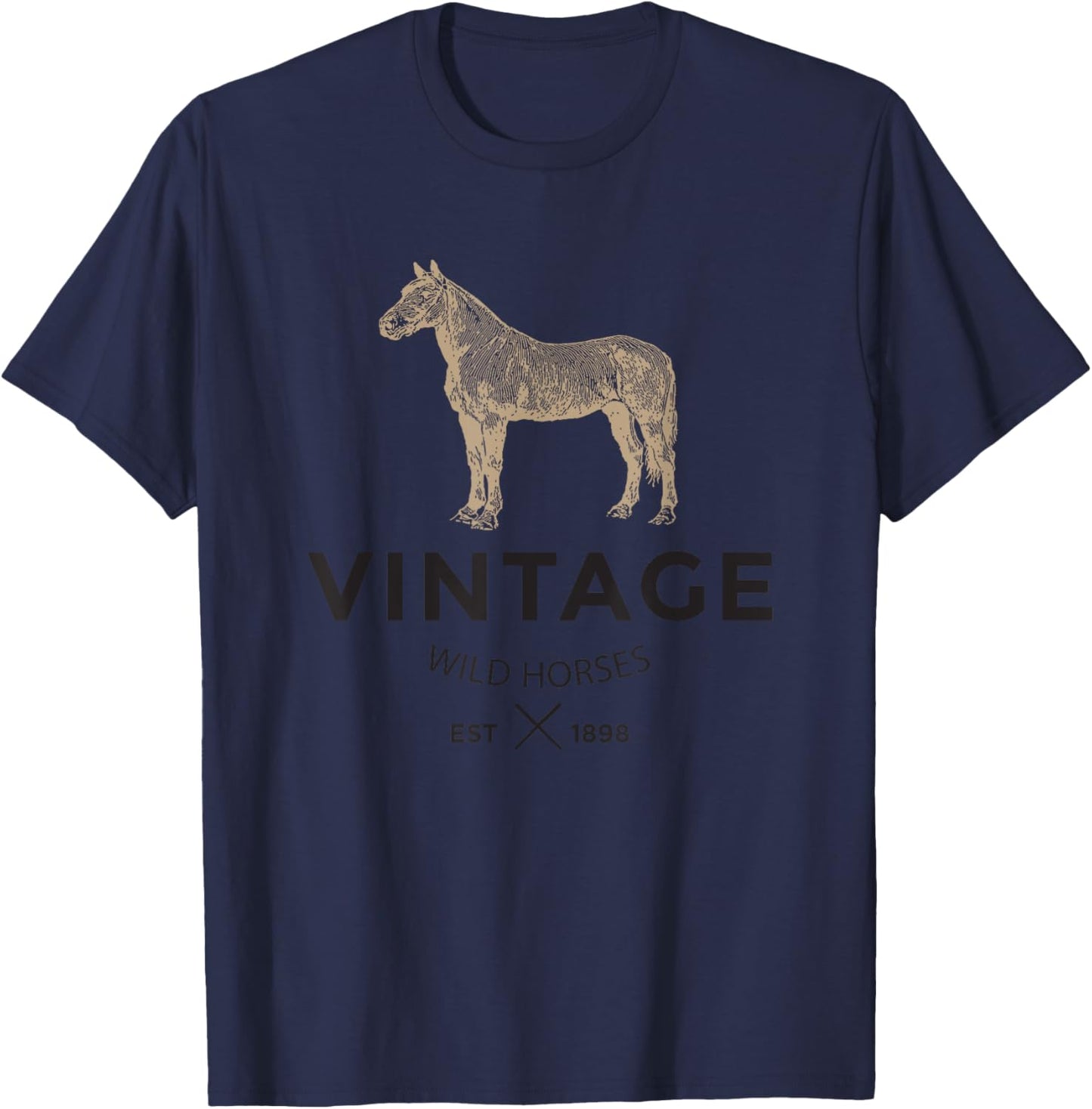 Vintage Wild Horses - Wild Horse Distressed Fashion T-Shirt - T-Shirt | Navy