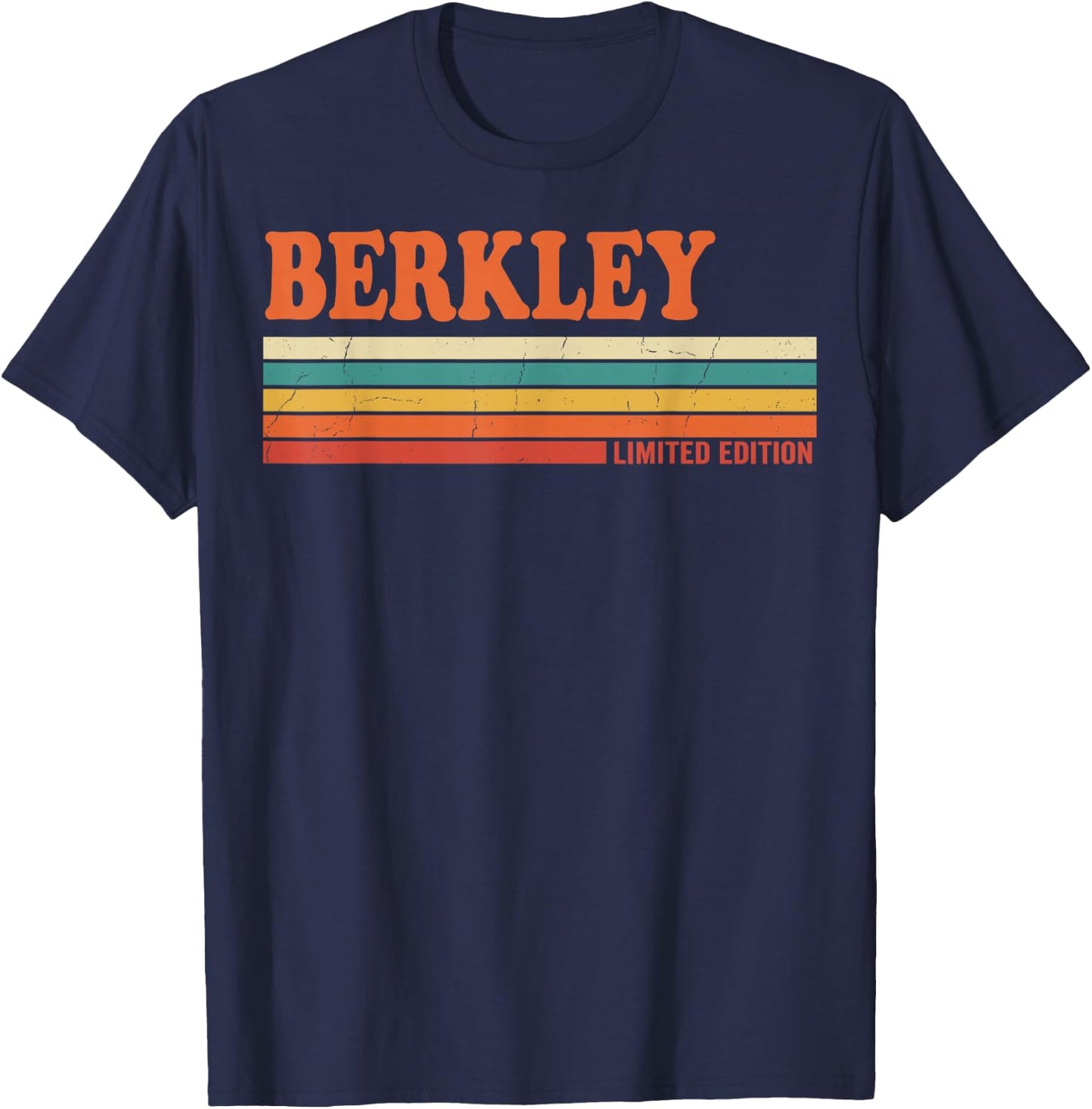 Berkley Retro Personalized First Name Vintage Stripes T-Shirt - T-Shirt | Navy