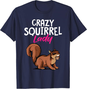 Forest Animal Cute Crazy Squirrel Lady Rodent Women T-Shirt - T-Shirt | Navy
