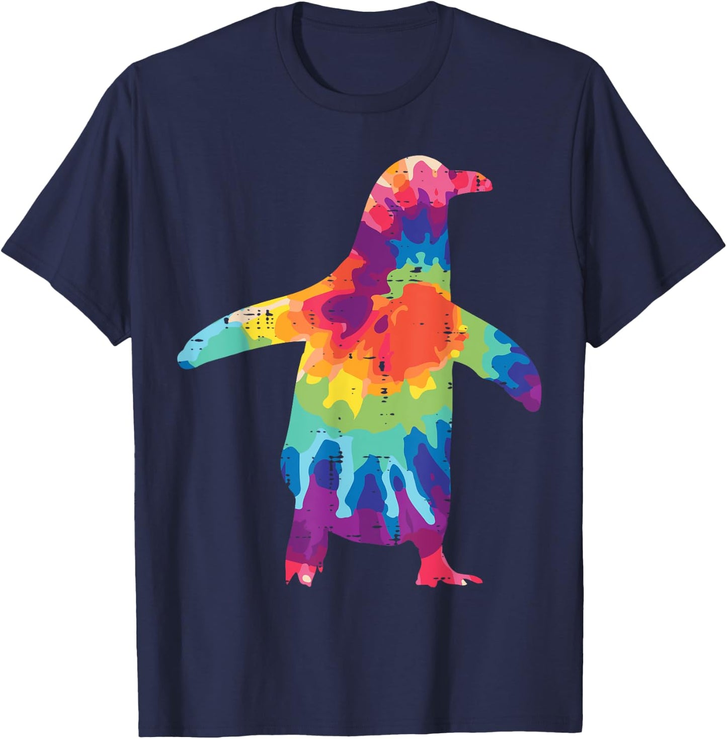Penguin Silhouette Tie Dye Retro Groovy Hippie Men Women Kid T-Shirt - T-Shirt | Navy